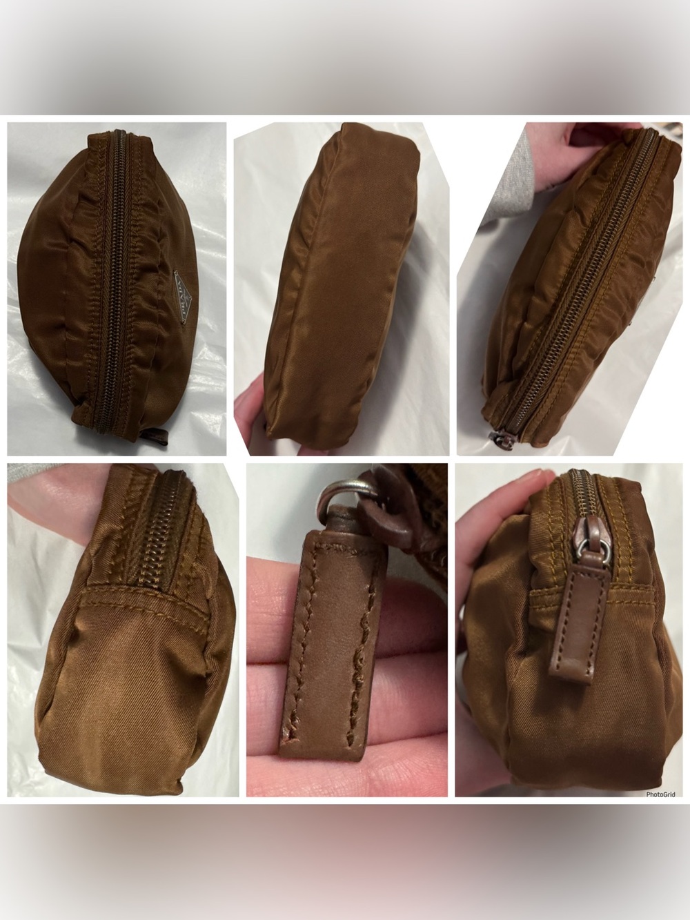 Prada AUTHENTIC Vintage Nylon Brown Logo Triangle Pouch Cosmetic Case Makeup Bag - Picture 13 of 16